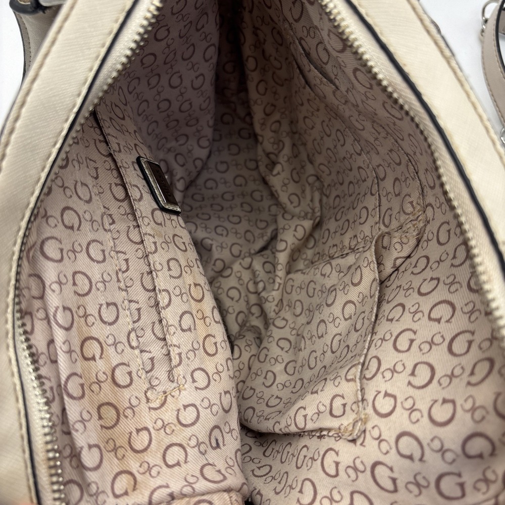 GUESS Logo Satchel Top Handle Bag Zip Closure Detachable Strap - Picture 11 of 16